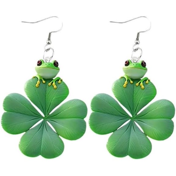 Lucky Clover Ladybug Frog Dangle Earrings Green Grass St. Patrick's Day Party Jewelry for Women