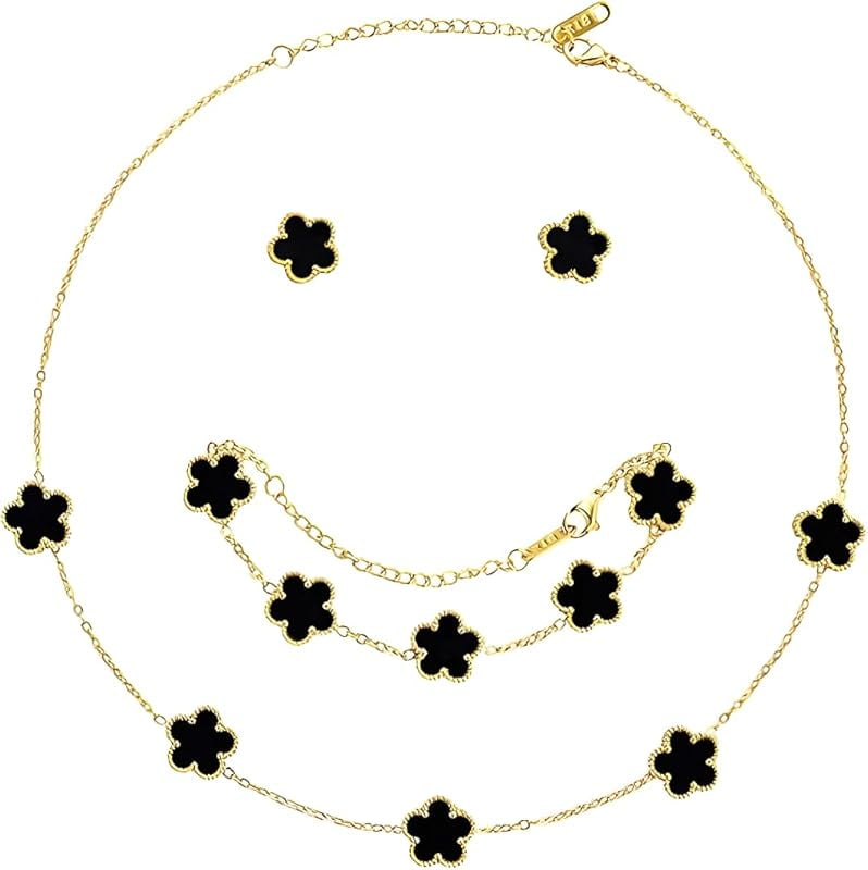 Lucky Clover Necklace Jewelry Sets,18K Gold Plated Flower Design Five ...