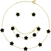Lucky Clover Necklace Jewelry Sets,Gold Plate Flower Design Five Leaf Bracelet,Clover Necklace Pendant,Clover Earrings for Women Lucky, 4 Leaf Clover Necklace
