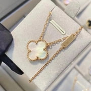 ALSCHARM Lucky Clover Necklace for Women Fashion White Mother-of-Pearl 1-Motif With Stainless Steel Girls Clover Alhambra Pendant Gold Plated