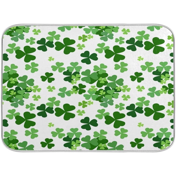 Lucky Clover Shamrocks Dish Drying Mat, Absorbent Drying Pad Dish Mat Large Kitchen Mat, 16" x 18"