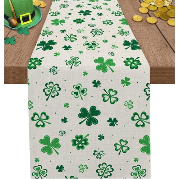 Lucky Clover Shamrocks Table Runner, St. Patricks Day Holiday Table Runners for Dining Table Decor, Kitchen Decor Burlap Table Runners 90 Inches Long St Patricks Day Decorations Dresser Scarf13x90in