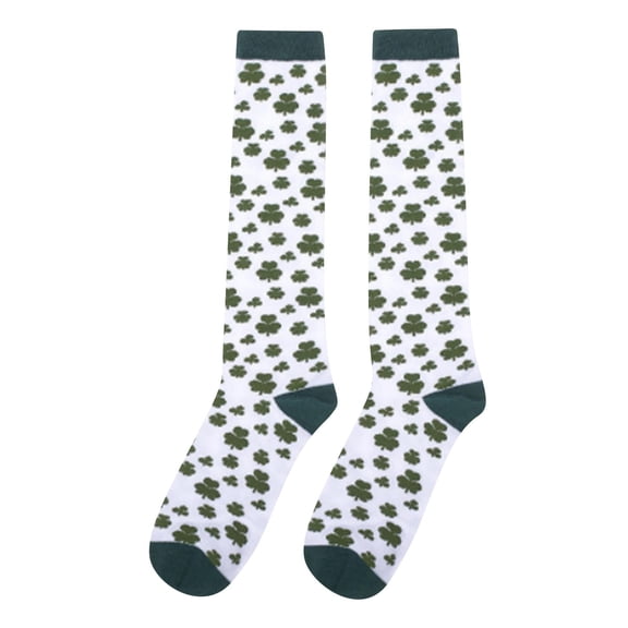 Lucky Clover Striped Thigh High Socks for St. Patrick's Day - Irish Shamrock Design Knee High Socks, Women's Festive Costume Accessories, Holiday Outfits