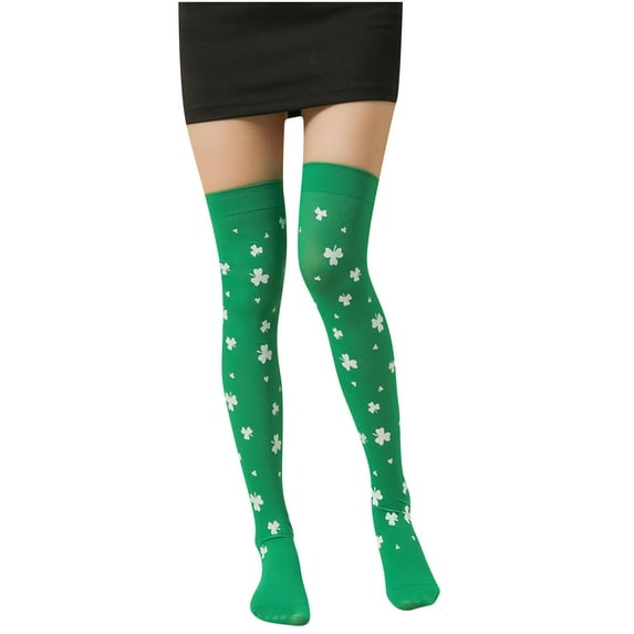 Lucky Clover Striped Thigh High Socks for St. Patrick's Day - Irish Shamrock Design Knee High Socks, Women's Festive Costume Accessories, Holiday Outfits