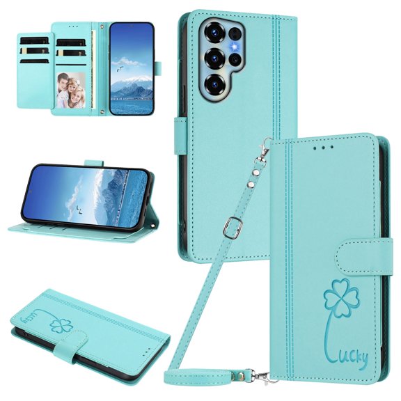Lucky Clover Wallet Case for Doogee Note 56X with Card Slots & Wireless Charging Mint Green