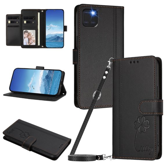 Lucky Clover Wallet Case for Samsung Galaxy Note 10 Lite with Card Slots & Wireless Charging Black