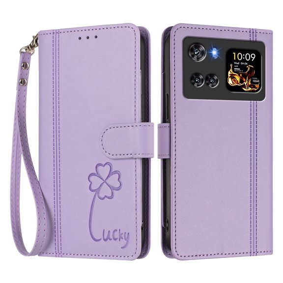 Lucky Clover Wallet Phone Case for Cubot X100, 9 Card Slots Flip PU Leather Folio Cover with Hand Strap Kickstand Shockproof Protective Cash Pocket Phone Purse Case.B01