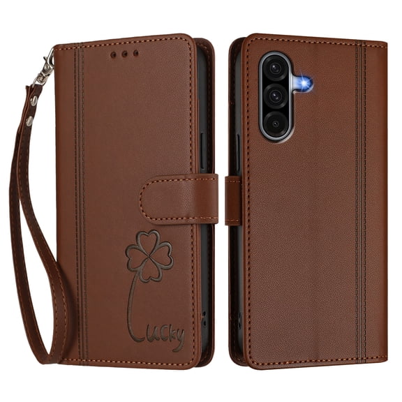 Lucky Clover Wallet Phone Case for Galaxy A18/A17 4G 5G/A26, 9 Card Slots Flip PU Leather Folio Cover with Hand Strap Kickstand Shockproof Protective Cash Pocket Phone Purse Case.B09
