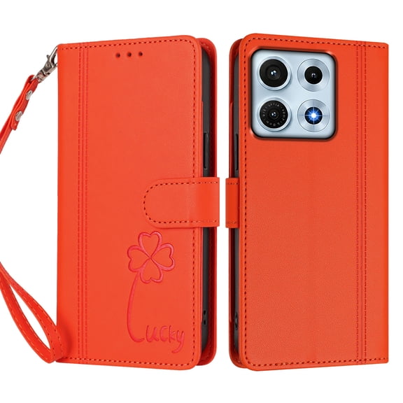 Lucky Clover Wallet Phone Case for MOTO Edge 70 Max 5G, 9 Card Slots Flip PU Leather Folio Cover with Hand Strap Kickstand Shockproof Protective Cash Pocket Phone Purse Case.B03