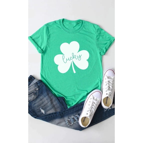 Lucky Clover White Shamrock Graphic Tee T-Shirt
