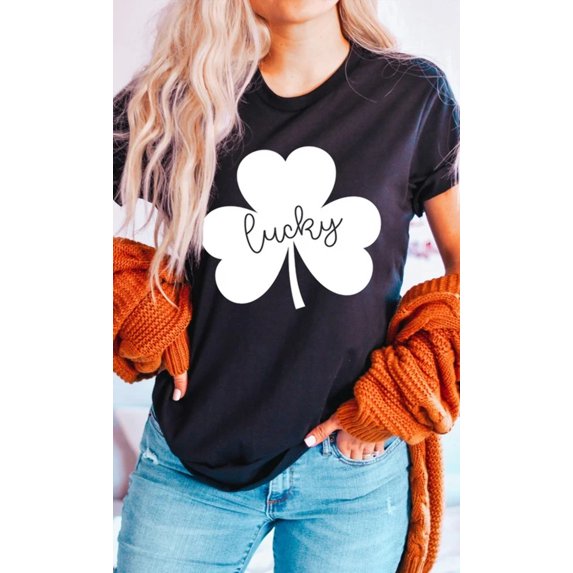 Lucky Clover White Shamrock Graphic Tee T-Shirt