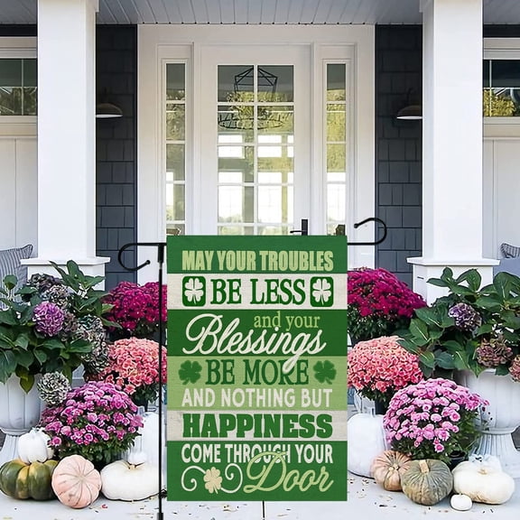 Lucky Clovers St. Patrick's Day Garden Flag for Outdoor Yard Decoration, Holiday Themed Seasonal House Decor with Basic Design for Home and Garden Use