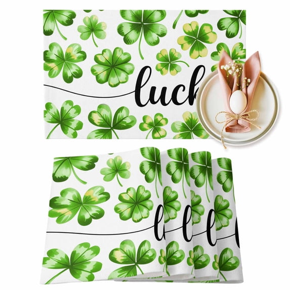 Lucky Clovers St. Patrick's Day Placemats Set of 12, Watercolor Green Shamrocks Table Mats Washable Heat-Insulation Non-Slip Place Mats for Kitchen Dinner Table Indoor Outdoor Decor,13x19 Inch
