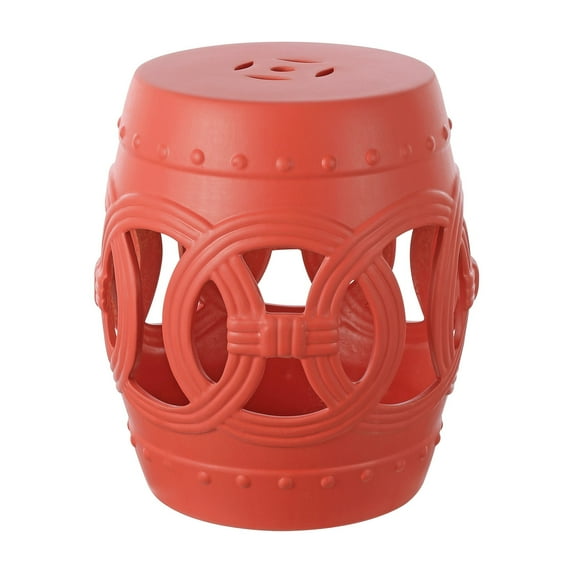 JONATHAN Y Lucky Coins 16" Chinese Ceramic Drum Garden Stool, Matte Coral