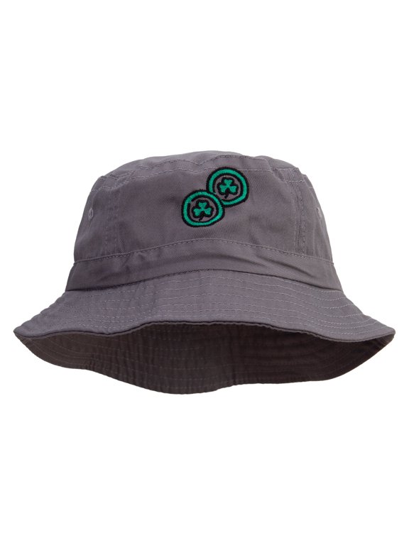 Lucky Coins Embroidered Pigment Dyed Bucket Hat - Charcoal OSFM