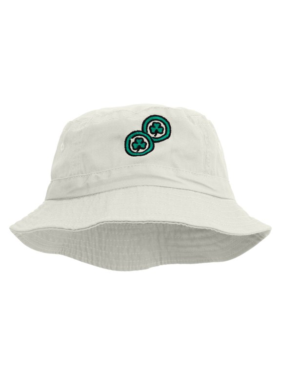 Lucky Coins Embroidered Pigment Dyed Bucket Hat - White OSFM