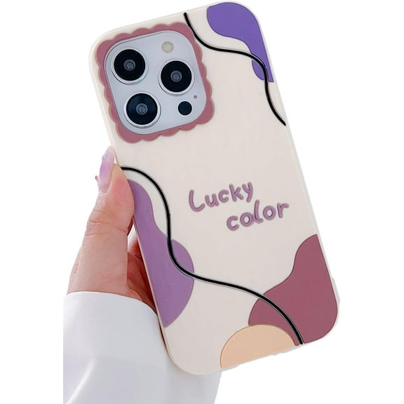 Lucky Color Line Drawing Oil Painting Soft for iPhone Case (Purple,iPhone 14 Pro Max)
