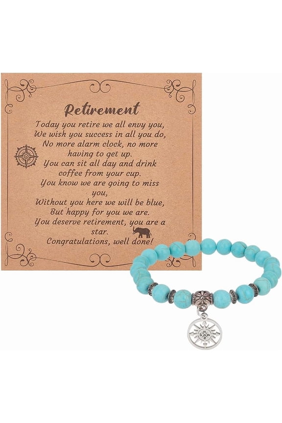 Lucky Compass Bead Bracelet 8mm Turquoise Lucky Bracelet with Compass Charms Gemstone Stretch Bracelet Turquoise Bracelet for Women Men Retirement Farewell Gift