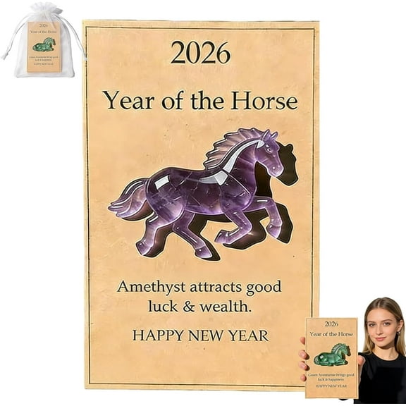 Lucky Crystal Horse — A Symbol of Strength & New Beginnings (2026),Clear Crystal Horse Figurine with Card,2026 Year of The Horse Lucky Crystal Figurine,Good Luck Decorative Gift