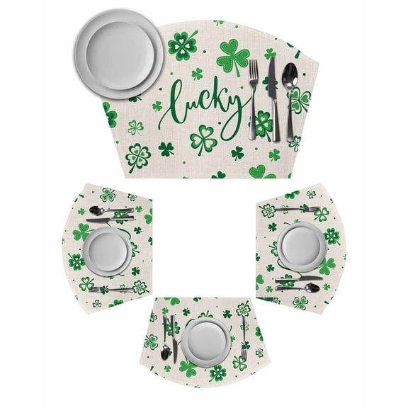 Lucky Day, Round Placemats Set of 2, St. Patrick's Shamrock Rustic Clover Green Placemats for Round Dining Table Shape Wedge Placemats for Outdoor Indoor Wipeable Clean Table Place Mats