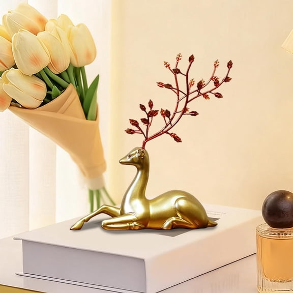 Deer Figurine Home Decor Craft - Festive Christmas Ornament for Home, Desk, Shelf, Adorable Small Deer Sculpture, Durable Material, Adds Festive & Ambiance, 9.45*3.94*10.43in, Red