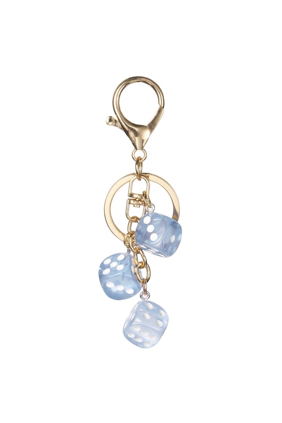 Lucky Dice Keychain Charm, Resin 3D Cube Square Mini Dice Keyrings Holder with 3 Pendants for Bag, Wallet, Purse, Car, Cellphone Accessories, Sky Blue