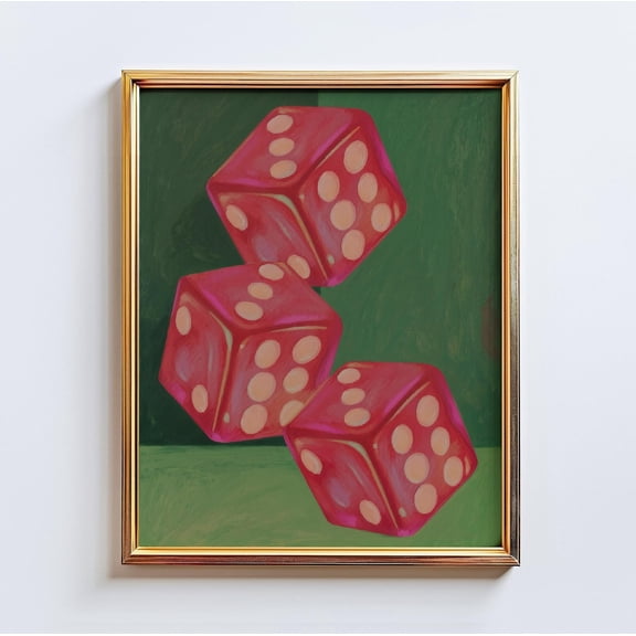 Lucky Dice Wall Art – Retro Minimalist Red Dice Poster, Positive Vibes Manifestation Decor, Unframed Poster Size 12x18