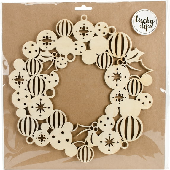 Lucky Dip Wood Flourish-Bauble Wreath 9.75"X9.75"