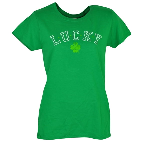 Lucky Distressed Tshirt Tee Womens Green Irish St Patricks Shamrock Luck Medium