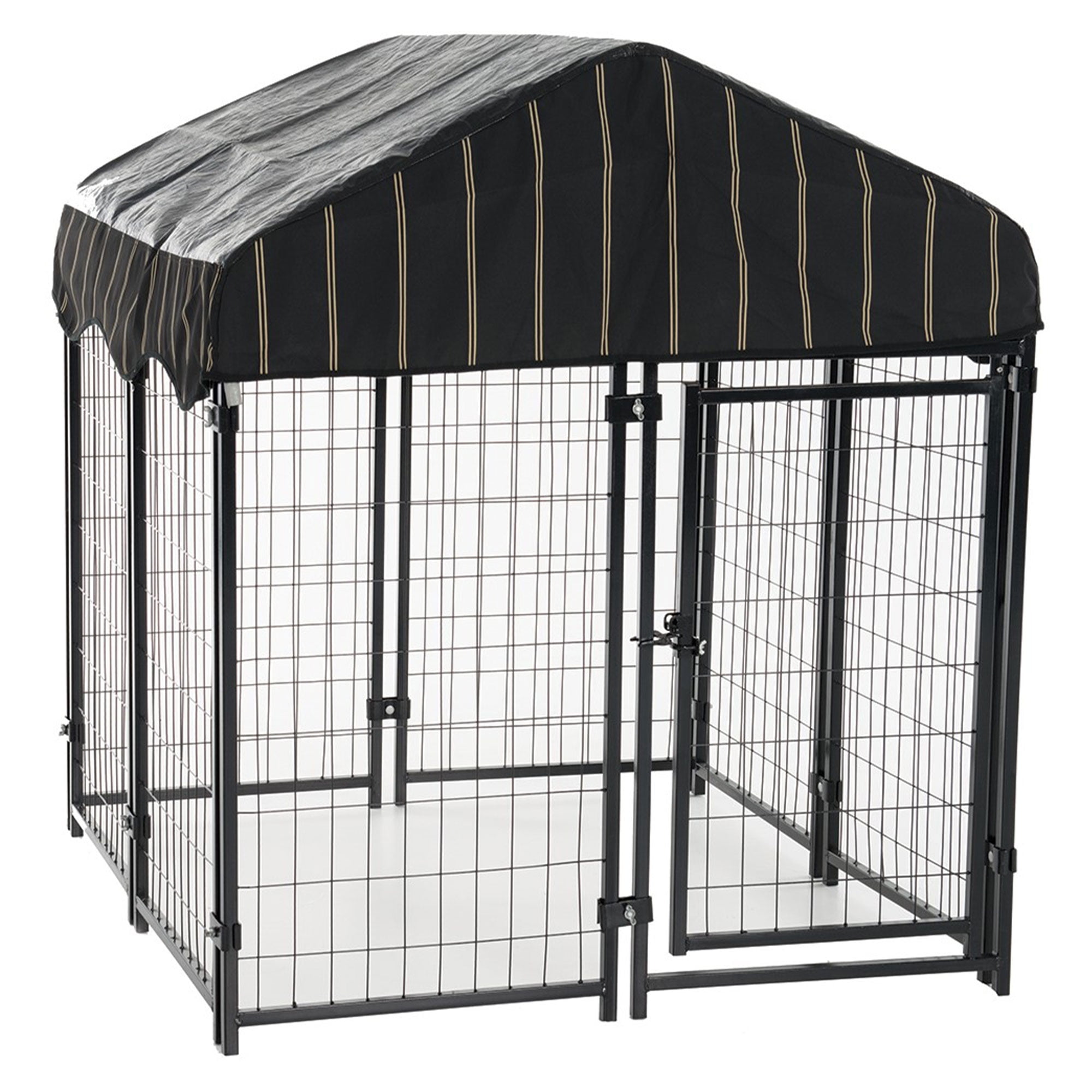 Black Steel Outdoor Dog Kennel with Waterproof Cover