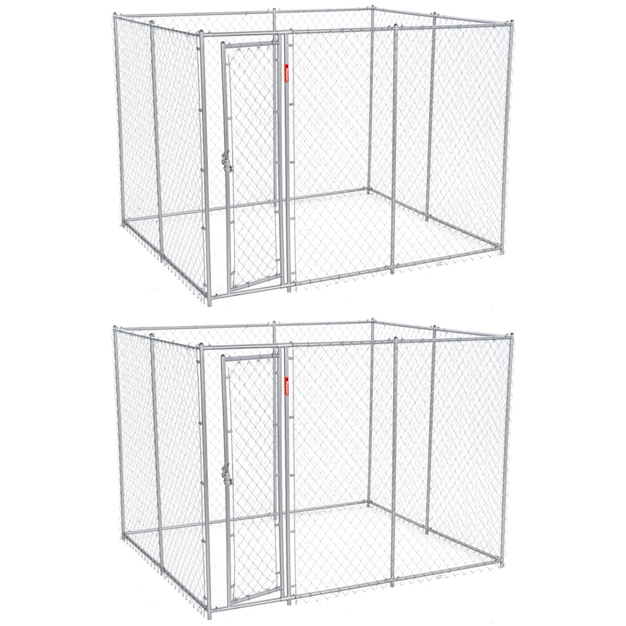 Lucky Dog Outdoor Chain Link Dog Kennel, Silver, 10'L x 10'W x 6H, 2 Pack