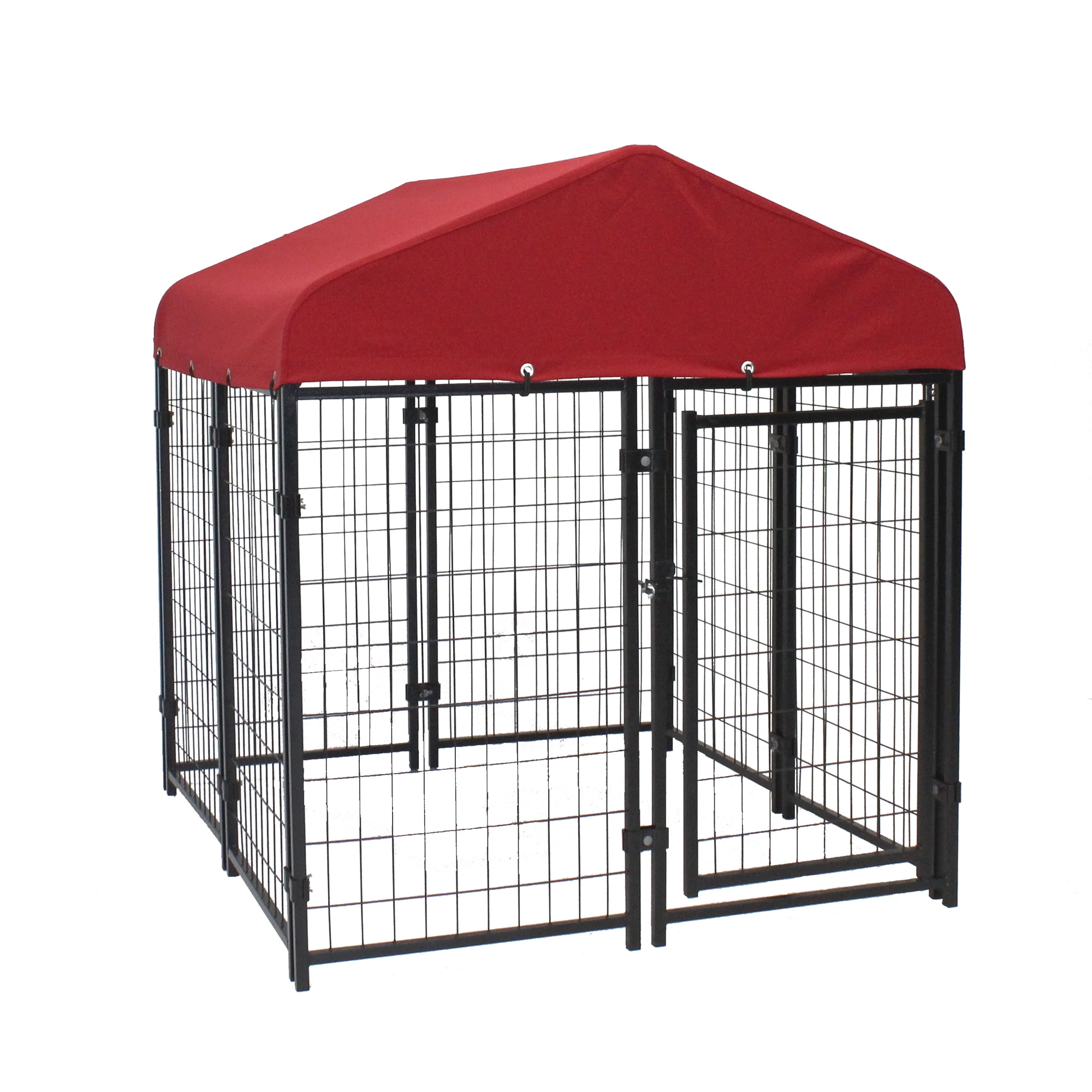Lucky Dog Pet Resort Kennel KIT 4' x 4' w Sunbrella Firehouse Red