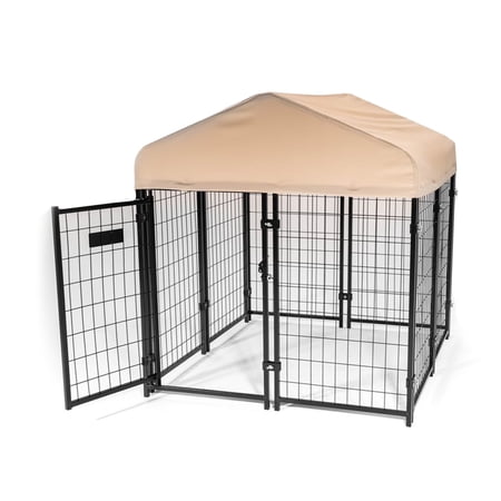 Lucky Dog STAY Series Studio Jr. 4x4x4.3 Foot Steel Frame Dog Kennel, Khaki