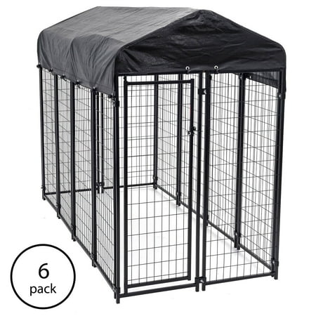 Lucky Dog Uptown Welded Wire Outdoor Dog Kennel with Cover, 4'L x 8'W x 6'H, 6 Pack