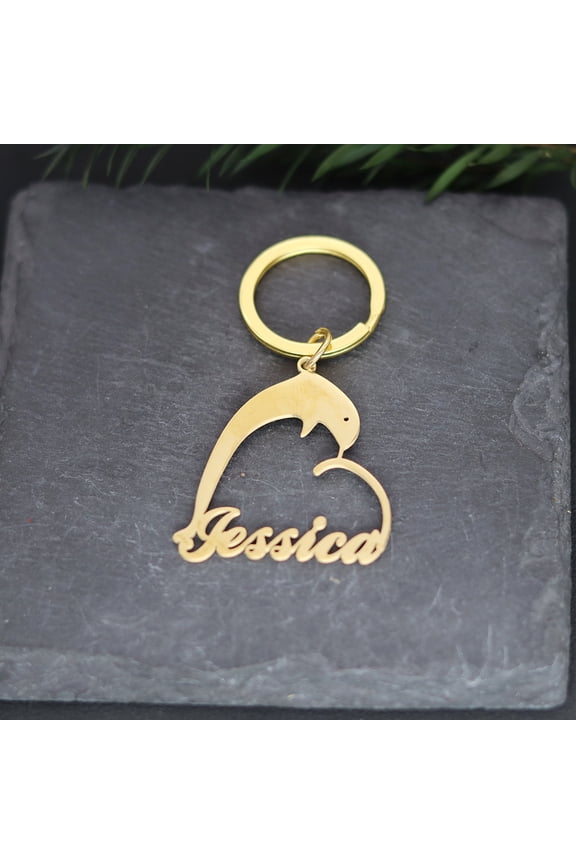 Lucky Dolphin Keychain Animal Custom Name Key Chain Beach Heart Keyring Stainless Steel Laser Engraved Nameplate Keychain
