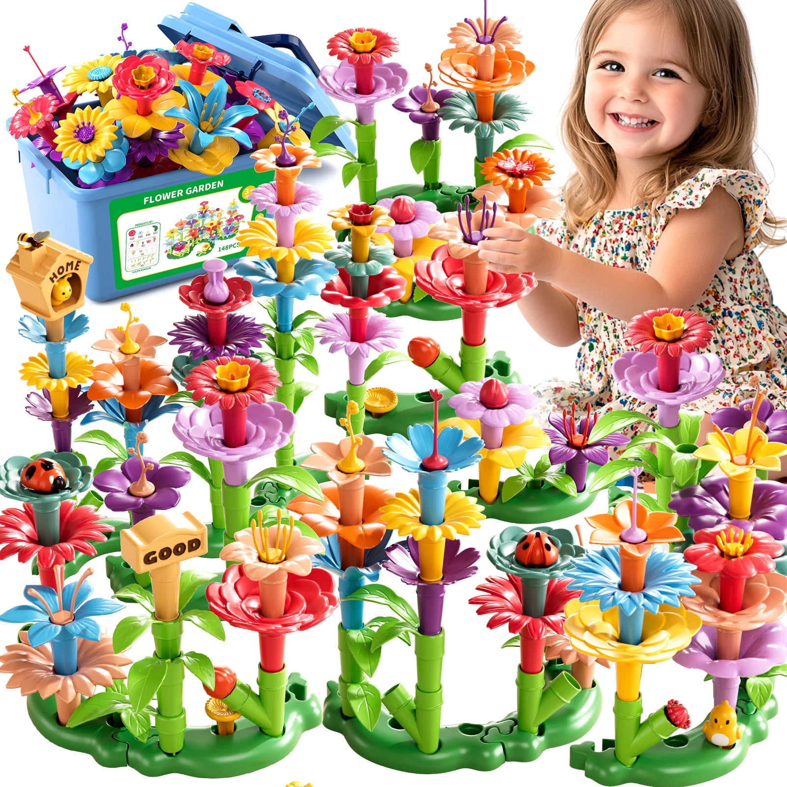 Lucky Doug 148 Pcs Flower Building Toys, Garden STEM Toys for
