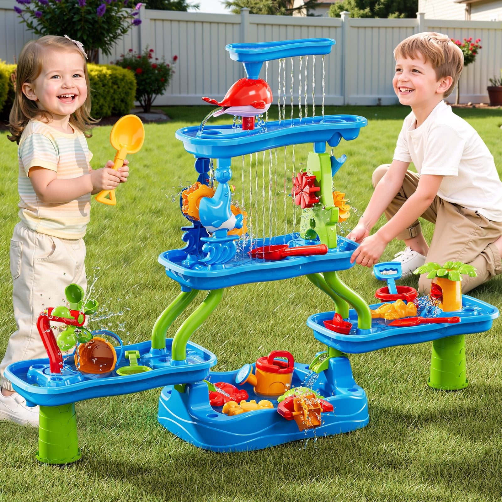 Lucky Doug 3-Tier Water Table for Toddlers 1-5,6 in 1 Water Play Set Kids Outdoor Activity for Kids Boys Girls Age 2-6 Years Old