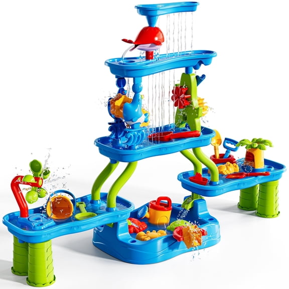 Lucky Doug 3-Tier Water Table for Toddlers 1-5,6 in 1 Water Play Set Kids Outdoor Activity for Kids Boys Girls Age 2-6 Years Old