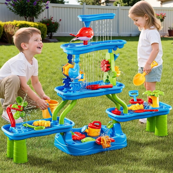 Lucky Doug 3-Tier Water Table for Toddlers 1-5, Water Play Set Kids Outdoor Activity for Kids Boys Girls Age 18 month+