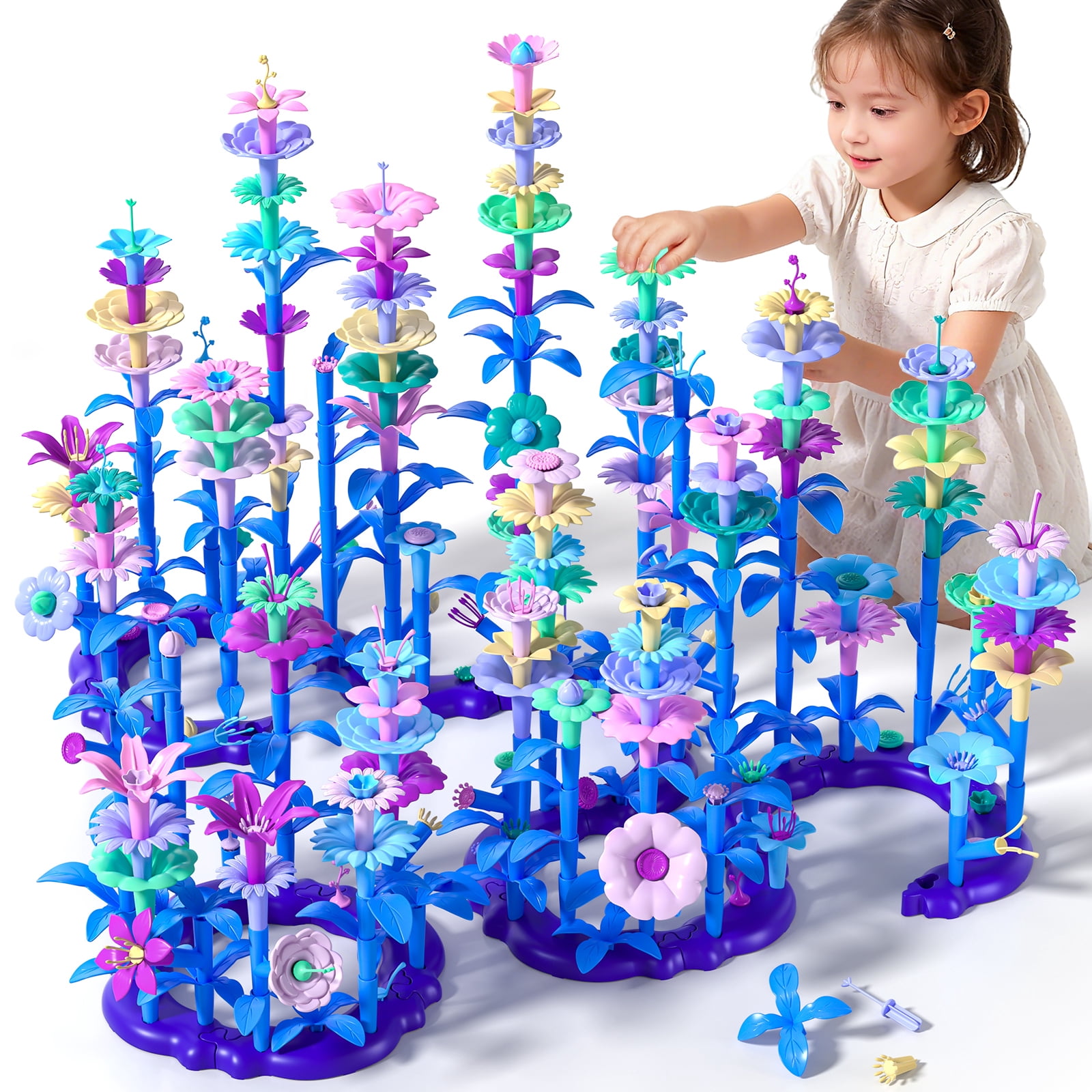 Lucky Doug 336 Pcs Flower Building Toys for Toddlers Girls Ages 3-8, Girls Flower Garden Building Toys, Toys for 3 4 5 6 7 8 Years Old Girls Gifts