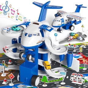 Lucky Doug Airplane Toys for Boys Ages 3-6 Years Old, Toddlers Boys Plane Toys with Track, 8 Mini Cars, Light Sound, Boys Toys Gifts for Ages 3 4 5 6