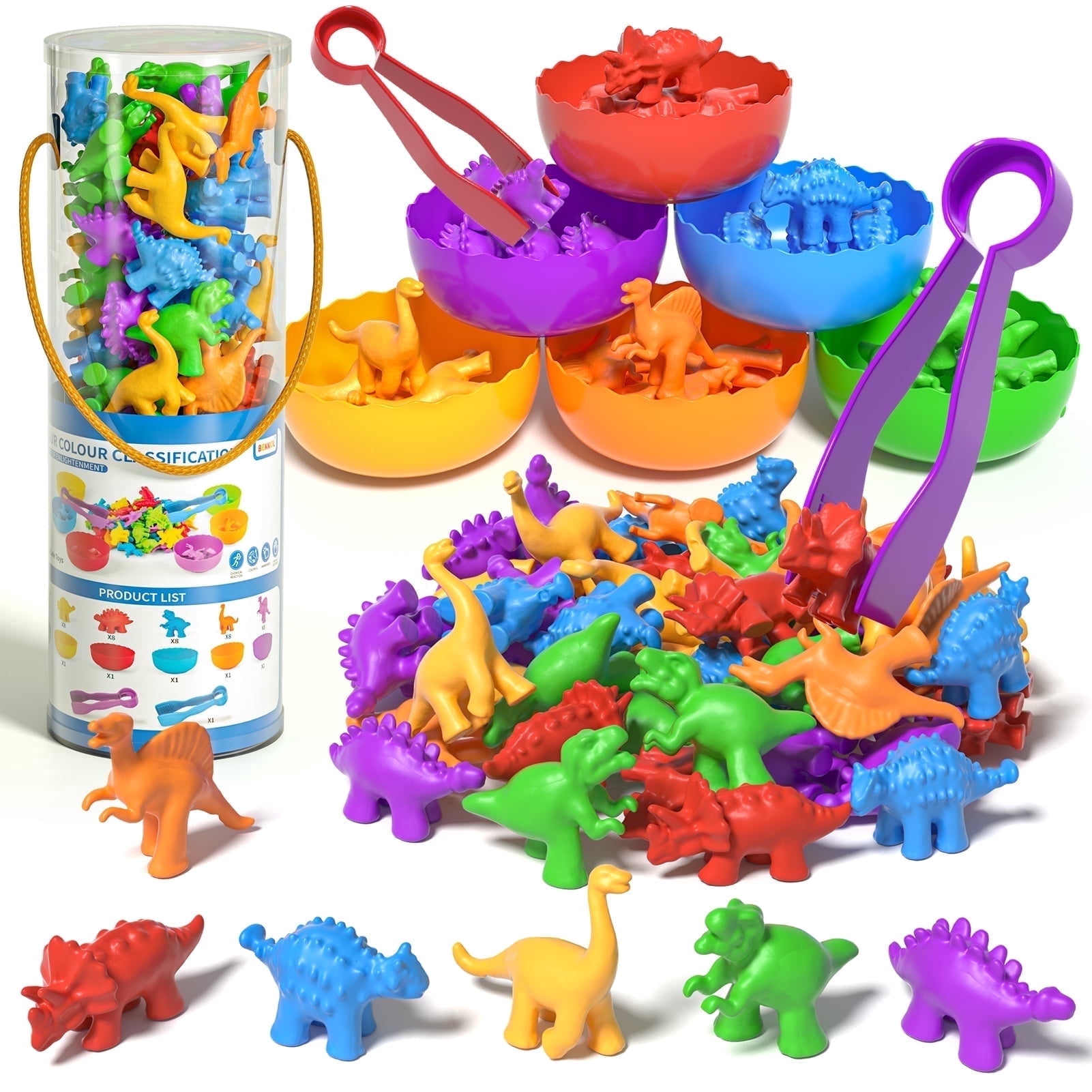 Lucky Doug 48 Counting Dinosaur Toys for Toddlers - Toddlers Preschool Learning Toys, Counting Dinosaur Toys, Color Sorting Toys for Toddlers Educational