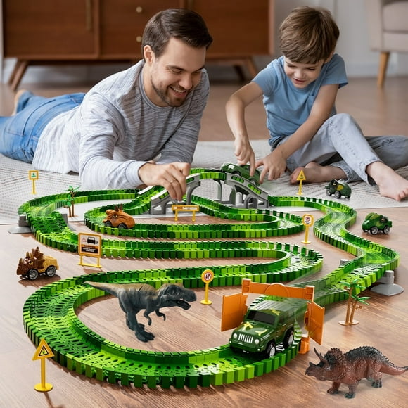 Lucky Doug 169 PCS Dinosaur Race Tracks Toys for Boys 3-6 Years, Dinosaur Race Car Track for Kids Ages 3-8, Car Track Toys for 3 4 5 6 Years Old Boys