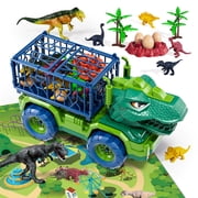 Lucky Doug Dinosaur Truck Toys for Boys Age 3-6-8, Dinosuar Toy Truck with Dino Figures, Large Activity Play Mat, Dinosaur Eggs, Dinosaur Transporter Playset for Kid Boys Age 3-6-8