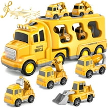 Lucky Doug Engineering Truck Sets 5 in 1 Construction Cars Set with Light Sound for Boys Age 2-5 Christmas Birthday Gift