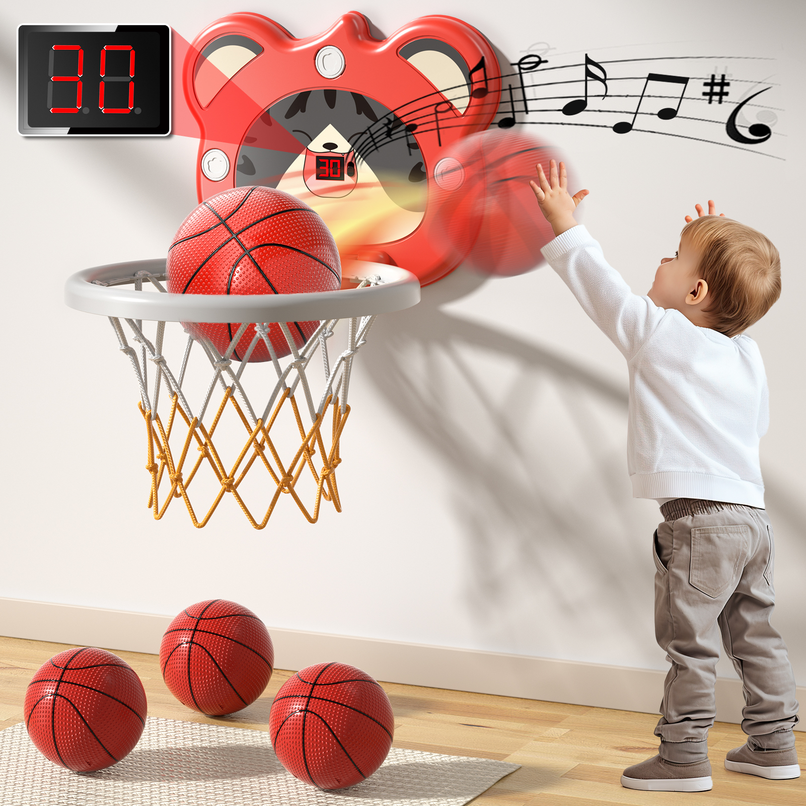 Lucky Doug Toddlers Basketball Hoop for Kids,Indoor Basketball Game Set for Boys Girls Ages 2-6, Indoor Mini Basketball goal with 4 Balls & Scoreboard Board