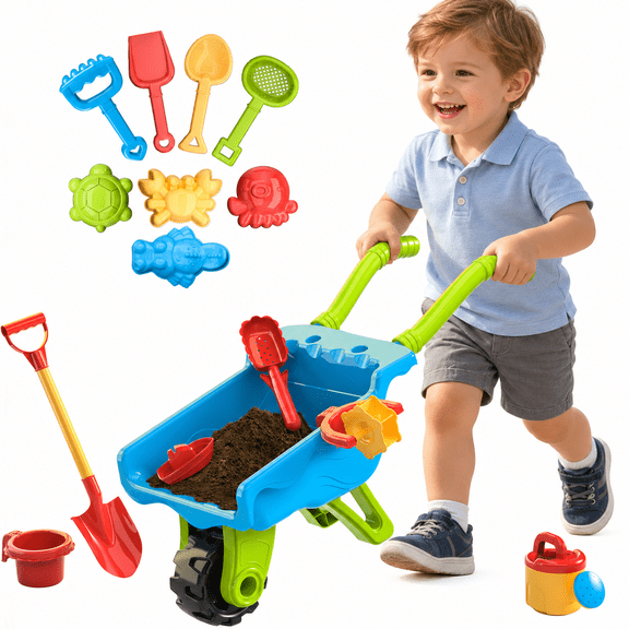 Lucky Doug Kids Wheelbarrow Cart Toy, Kids Gardening Set - Yard Toys, Garden Toys, Kids Outdoor Toys for Toddlers Ages 18 Month+,3-6-8 Years Old Gift