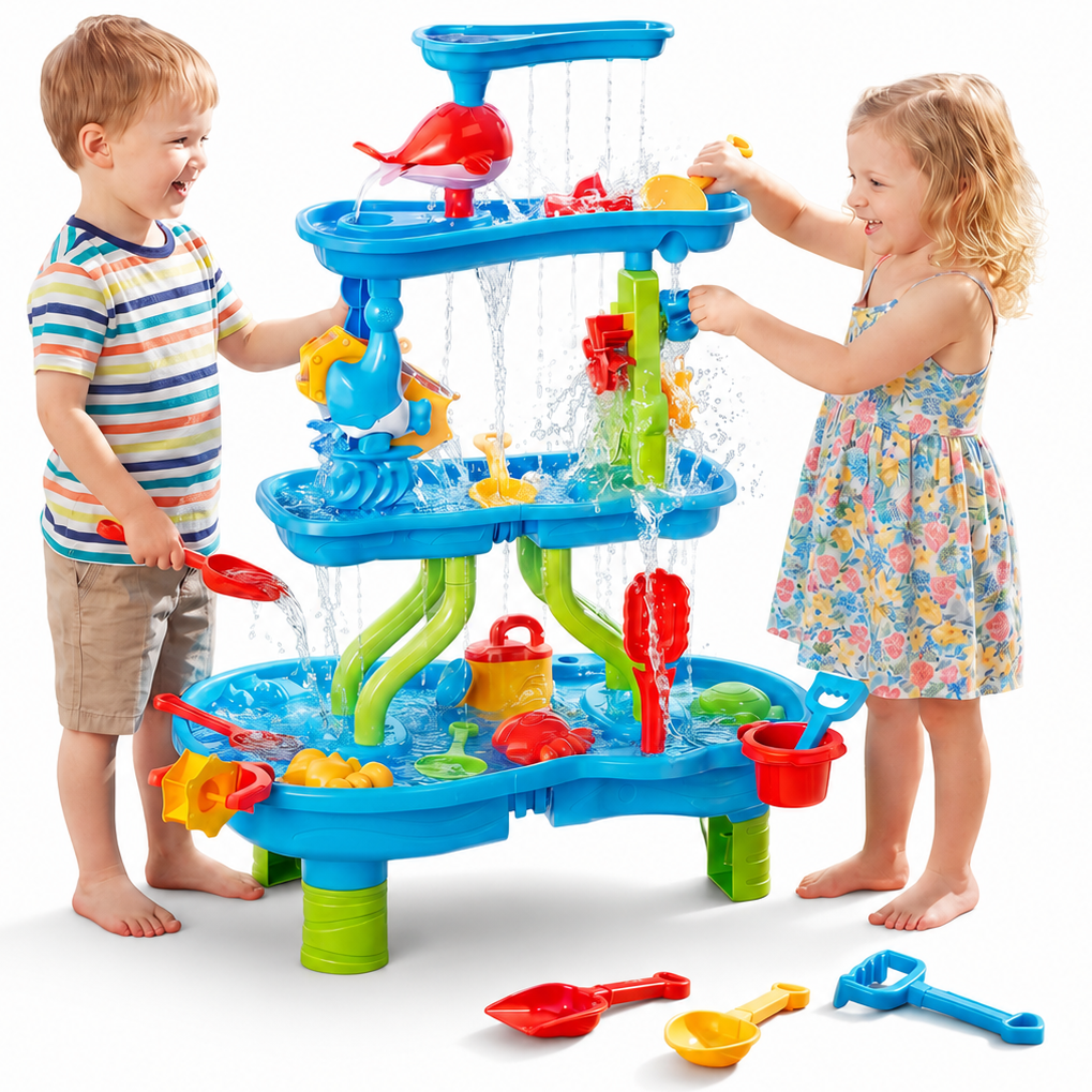 Lucky Doug Kids Sand Water Table for Toddlers Ages 18 Month+, 4-Tier Sand and Water Play Table Toys for Toddlers Kids, Activity Sensory Tables Outside Beach Toys for Toddler Age 1-3-5 Gift