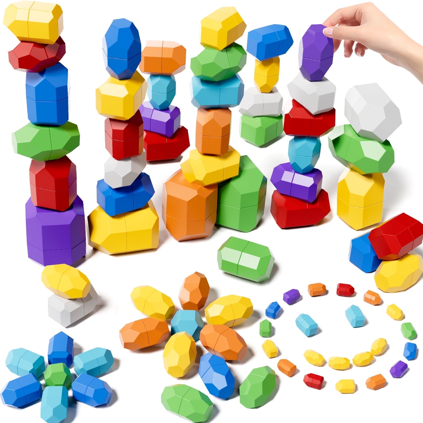 38 PCS Wooden Stacking Stones - Montessori Balancing Blocks STEM Toy For Kids 3-6 Years