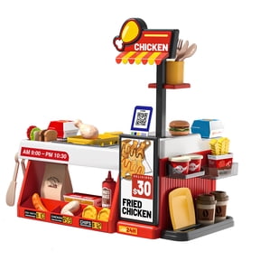 Lucky Doug Kids Fried Chicken Shop, Pretend Play Food Toys for Kids, Mini Restaurant Cooking Toy with Play Color Changing Food, Kitchen Role Play Toys for Boys Girls Ages 3-6-8